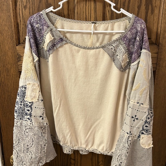 Free People In Pieces Bohemian Patchwork Top Cream and Purple Small - Picture 5 of 12